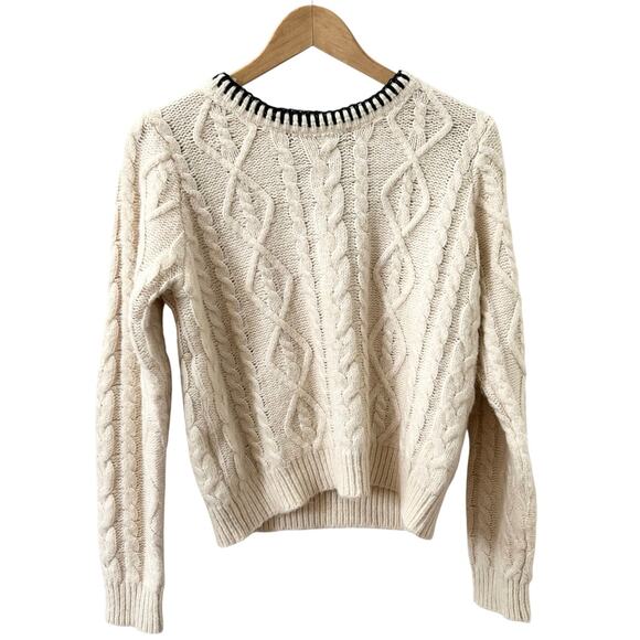 MNG Mango Cable Knit Pullover with Contrasting Trim Wmns Size Medium Wool Blend - Picture 12 of 16